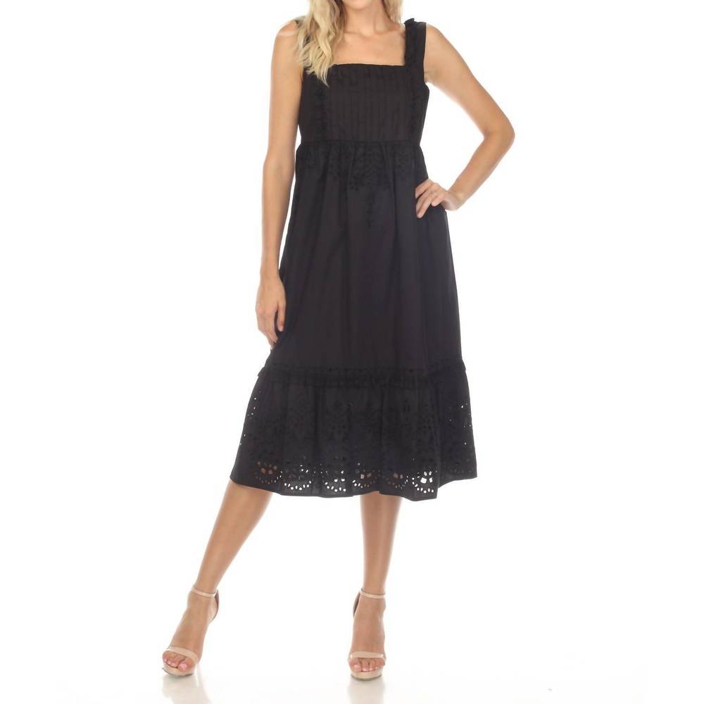 Johnny Was Black Sleeveless Square Neck Midi Dress